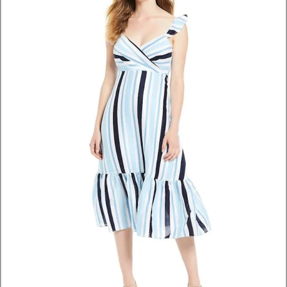 Draper James Stripe Ruffle Sleeve Midi Dress Size 10